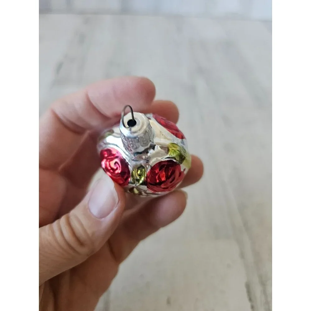 Vintage‎ rose bouquet basket Mercury glass ornament mini Xmas tree